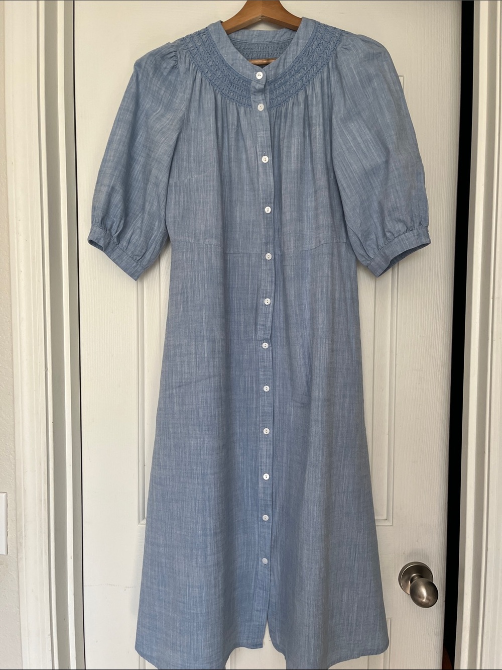 Cotton /Linen Midi Dress with Smocked Yoke